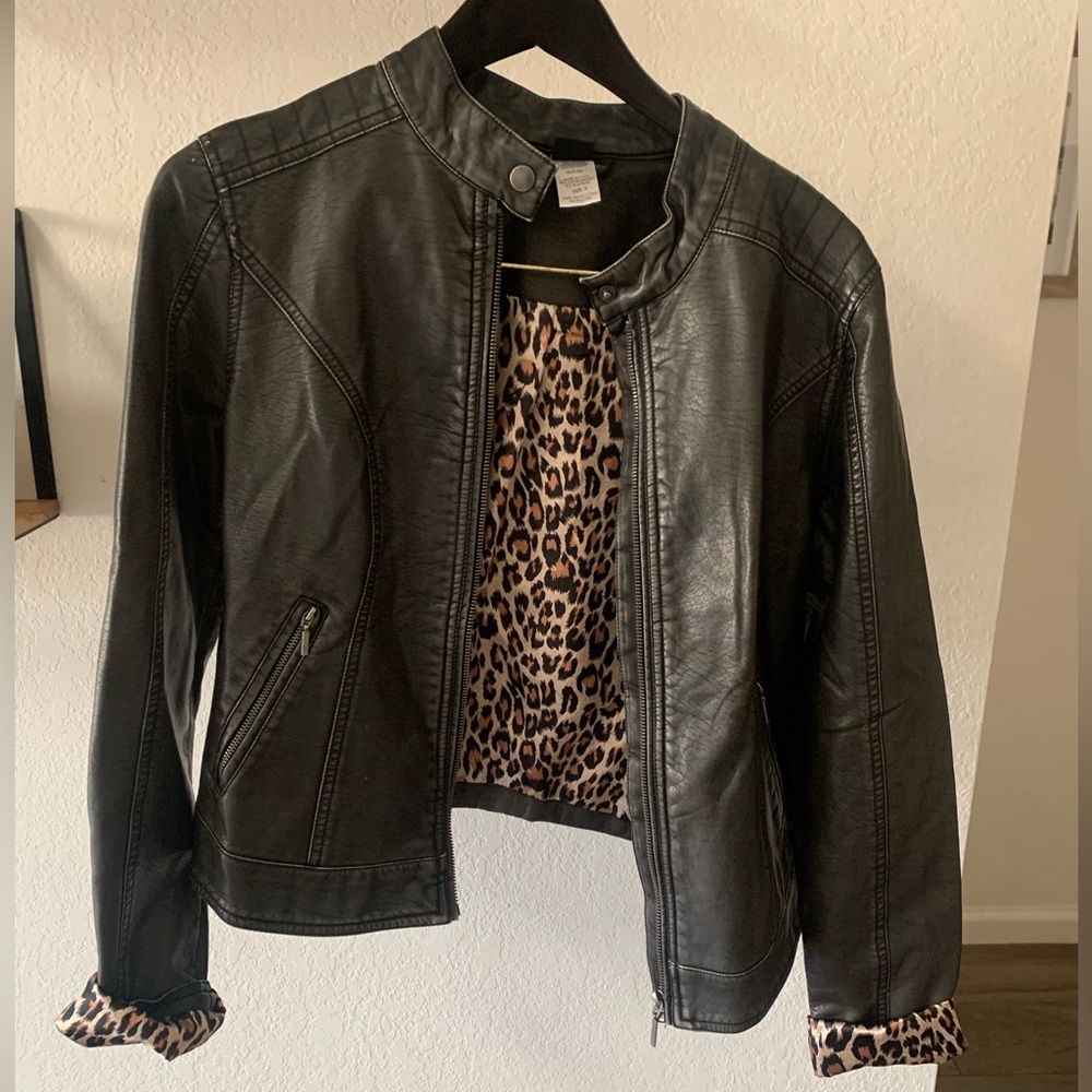 Leather jacket leopard print interior